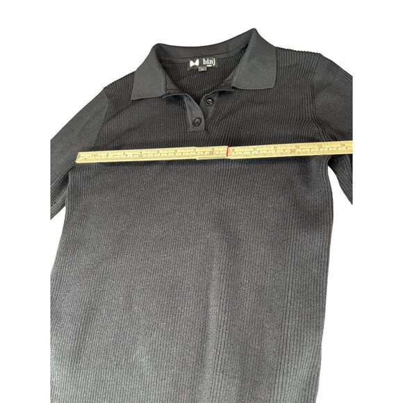 Ribbed Long Sleeve Polo Neck Sweater By Binj Basics M Viscose & Nylon Black - Picture 7 of 9